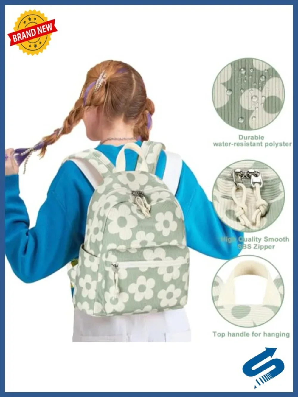 Corduroy Mini Backpack Purse with Floral Pattern - 13